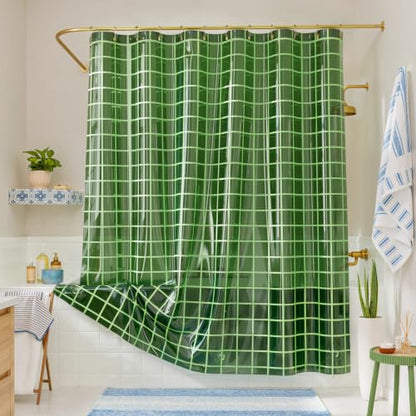 Heavy Duty Clear Shower Curtain Liner with Grid Pattern, 72x72 Inches, Green - Pack of 1