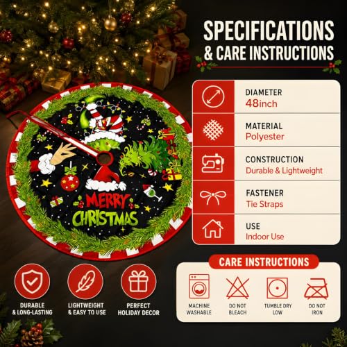 Christmas Tree Skirt Decoration 48 Inch Green Holiday Tree Cover - Hand