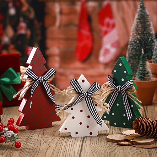 Christmas Wooden Tree Decor Set - Farmhouse Polka Dot Style, 3 Pieces