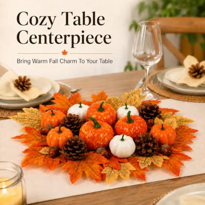 Fall Decor Set with Pumpkins Acorns Pinecones and Leaves - 51 Pieces