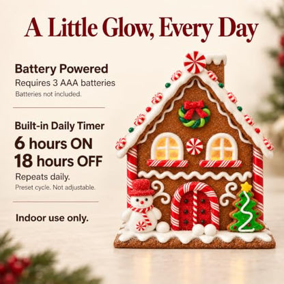 Lighted Gingerbread House Christmas Decor - Clay Dough, 6.3 Inch