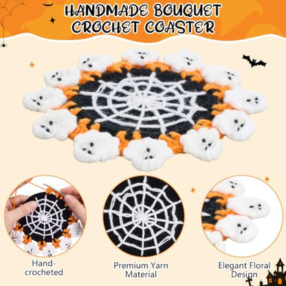 Halloween Crochet Coaster Ghost Drink Mat Handmade Spooky Decor