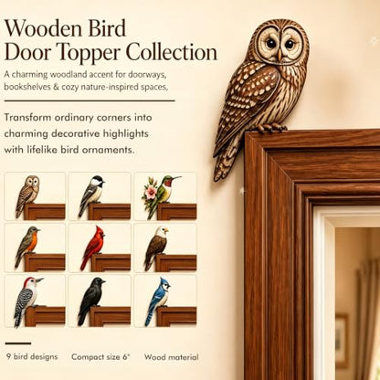 Wooden Bird Door Topper Decor - Owl Shape Corner Statue