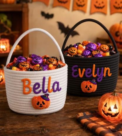 Personalised Halloween Basket with Name for Kids - Single-Hand Design