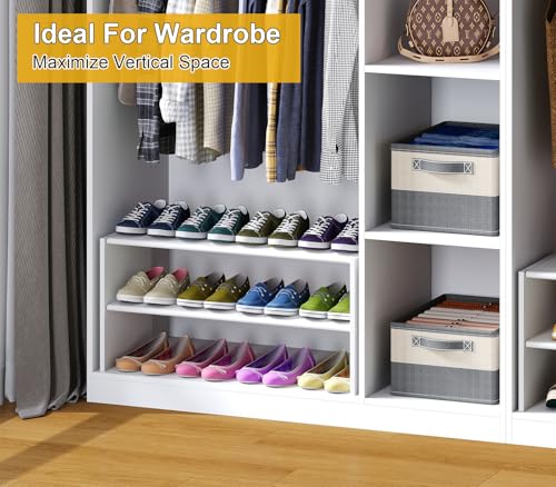2-Tier Small Shoe Rack Organizer - White, 28.5 Inch, Holds 9-12 Pairs - Stackable Closet Storage