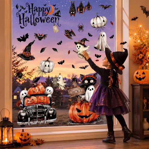 Double Sided Ghost Pumpkin Halloween Window Clings - Fall Decor for Glass Door