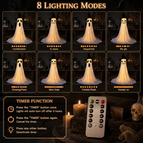 Halloween Ghost Decoration with Remote Control & Adjustable Height - Indoor & Outdoor 2-Pack