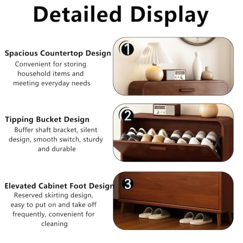Slim Wall-Mounted Shoe Cabinet with Flip Drawers, Adjustable Shelves, 3 Tiers