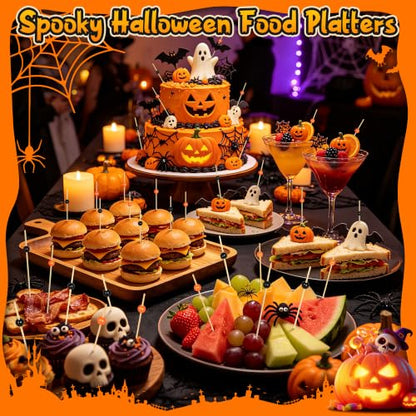 Halloween Cocktail Picks Black & Orange Pearl Toothpicks for Appetizers - 100 Pack