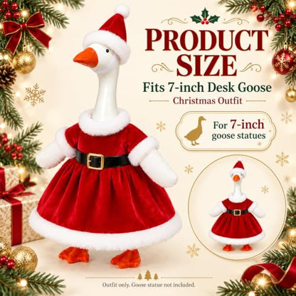 7 Inch Desktop Goose Figurine with Christmas Dress - Funny Mini Desk Decor