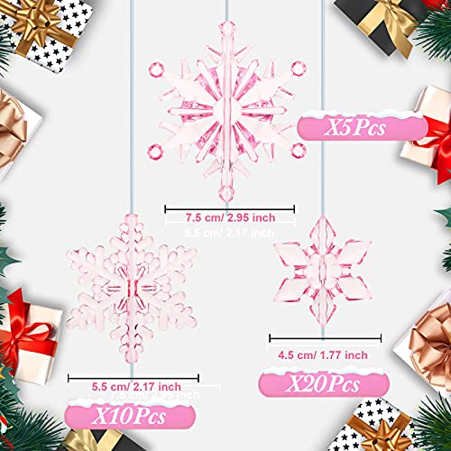 Christmas Snowflake Ornaments Set - Clear Light Pink Acrylic DIY Decoration, 35 Pieces
