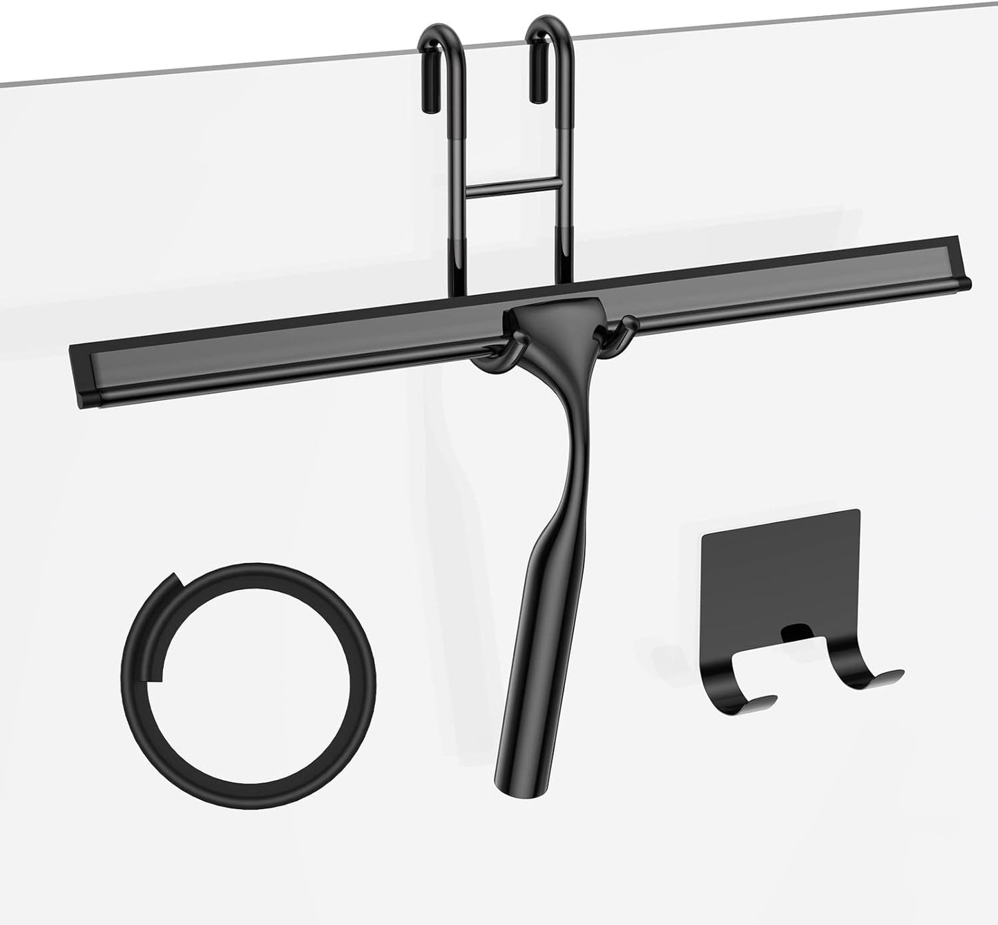 Skiennix Stainless Steel Shower Squeegee Set - 14-Inch with Hooks & Spare Silicone Blade | Ideal for Glass Doors, Mirrors & Windows