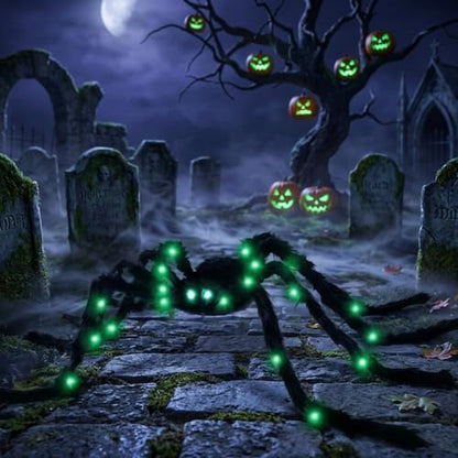 Anditoy 6.6ft Light Up Halloween Spider - Giant Realistic Scary Hairy Decor with Green LEDs for Outdoor Indoor Yard Party