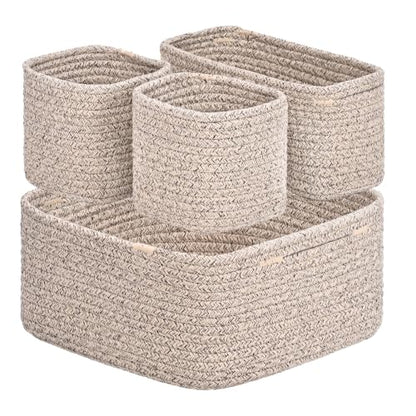 Natural Cotton Rope Storage Baskets Set of 4 Small Home Organization Bin