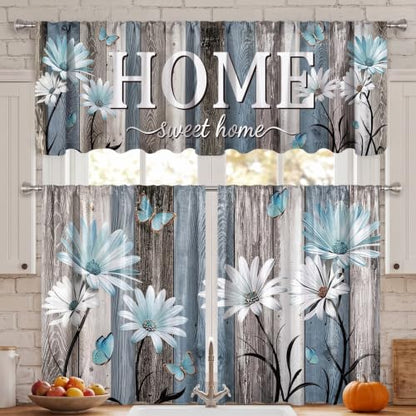 Farmhouse Daisy Kitchen Curtains and Valances Set Teal - Home Decor