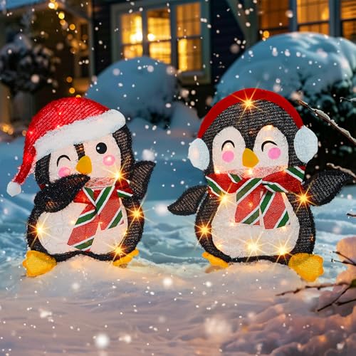 Dazzle Bright Christmas Outdoor Lighted Penguin Decorations Set of 2 - Festive Holiday Yard and Garden Decor