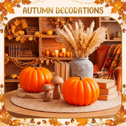 12 Pieces Large Faux Pumpkins for Fall Porch Decor - Orange, 8 Inch