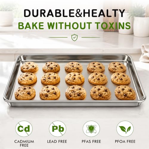 Stainless Steel Baking Sheet Set of 2 18x13 Inch Cookie Trays Nonstick Heavy Duty