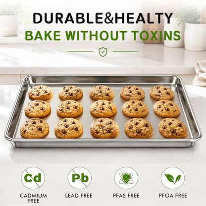 Stainless Steel Baking Sheet Set of 2 18x13 Inch Cookie Trays Nonstick Heavy Duty