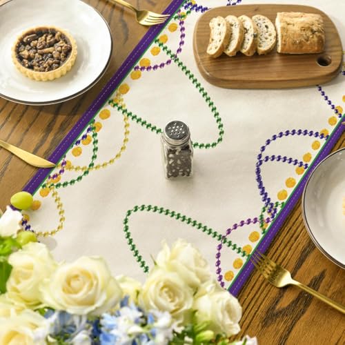 Happy Mardi Gras Carnival Table Runner 13 x 120 Inch Purple Seasonal Holiday Decor