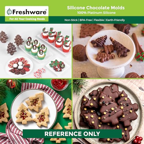 Freshware Silicone Chocolate Molds - [2PK] 15 Cavity Mini Christmas Candy Molds, Nonstick Silicone Bakeware for Chocolate, Candy, Gummy, Biscuit or Wax