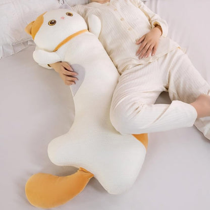 Grey Long Cat Plush Body Pillow for Side Sleep Support 39in