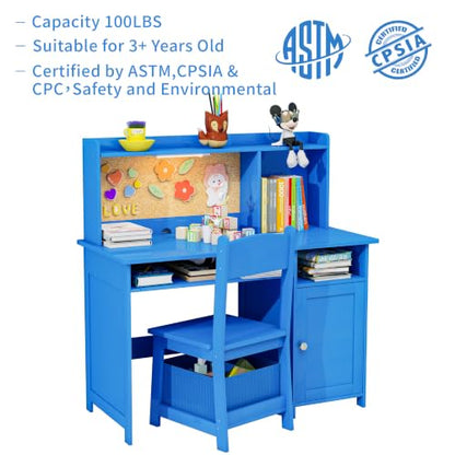 Kids Desk and Chair Set with Cork Board & Removable LED Light - Blue Plus