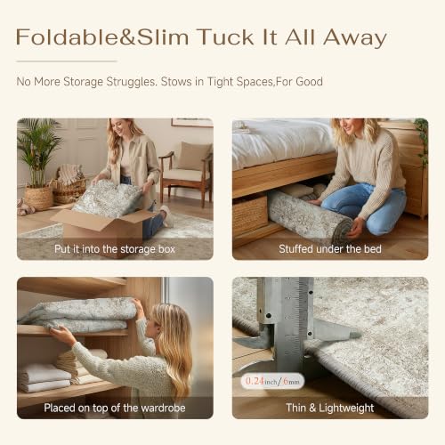 Farmhouse Beige Neutral Runner Rug 2x6 Feet - Non-Slip, Machine Washable