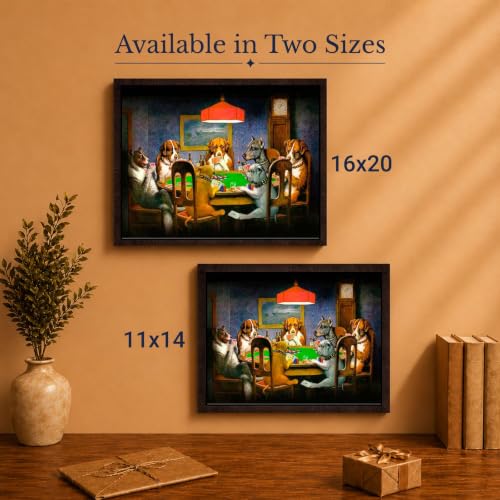 Dogs Playing Poker Wall Art Canvas Framed - Brown, 16x20 Inches