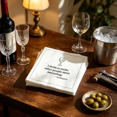 Funny Drinking Cocktail Napkins 50 Pack - Linen-Blend, 3-Ply, Humorous Quote