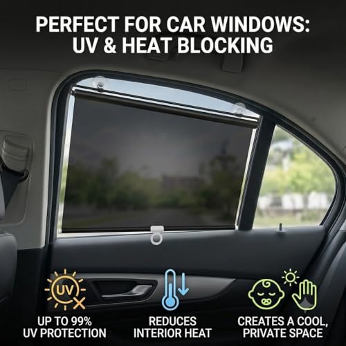 Blackout Window Shade with Suction Cups - No Drill, 30W x 78H - Black / Silver