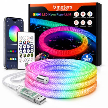 16.4ft Waterproof RGB LED Neon Rope Light with App & Remote Control