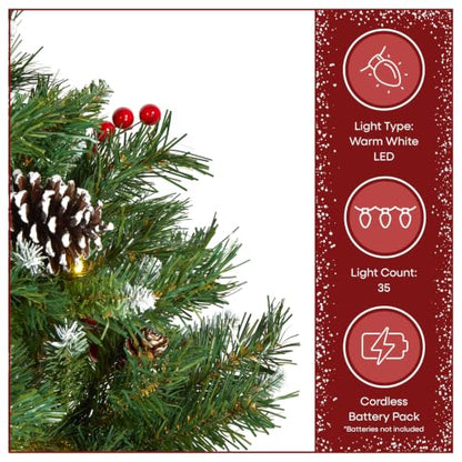 Pre-Lit Frosted Berry Christmas Urn Filler - 18 Inch Indoor Outdoor Decor