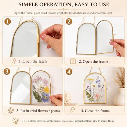 Pressed Flower Glass Frame Set 5Pcs - Scalloped Gold Wall Hanging Frames