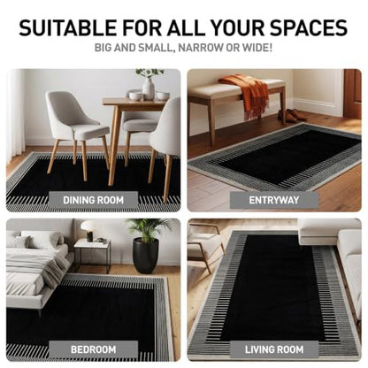 Indoor Abstract Border Rug 2'2" x 12' Black Modern Area Runner with Neutral Tones - Variation of THIS listing