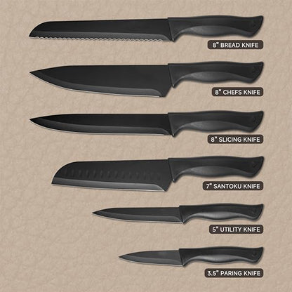 Black 13-Piece Kitchen Knife Set with Blade Guards & Self-Sharpening