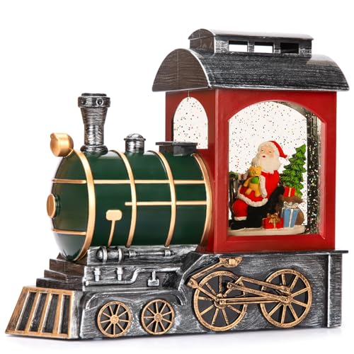 Santa Train Snow Globe Lantern Christmas Decoration - Musical Light Up Snow Globe with Timer