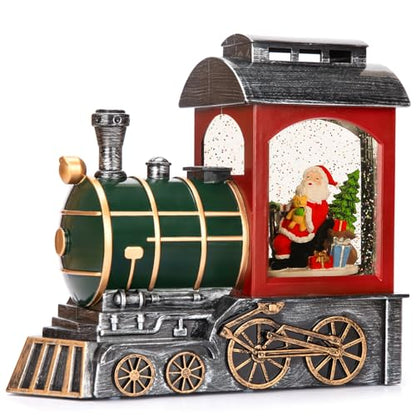 Santa Train Snow Globe Lantern Christmas Decoration - Musical Light Up Snow Globe with Timer
