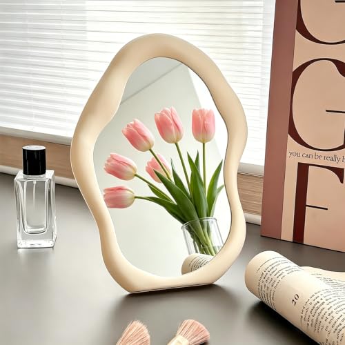 Cloud Shape Makeup Mirror - White, Small Desk Vanity Mirror for Office & Home Decor