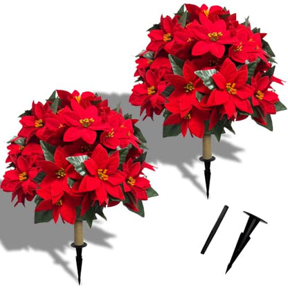 24.5-Inch Artificial Poinsettia Topiary Tree Set - Red, 2 Pack