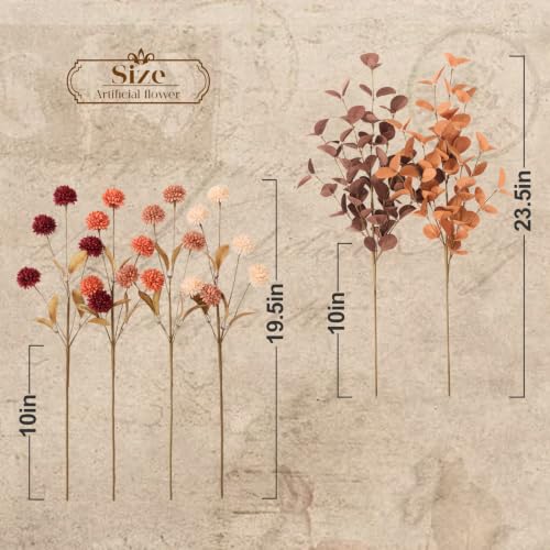 Fall Flowers Artificial Bouquet - 10 Pcs Fall Mums & Eucalyptus Stems - Autumn Home Decor