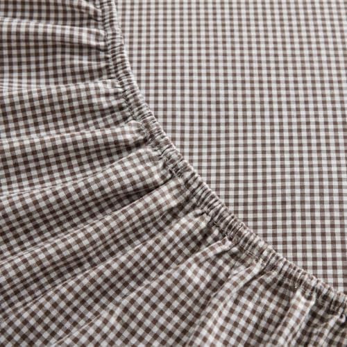 King Cotton Percale Sheet Set with Deep Pocket & Gingham Brown - Martha Stewart