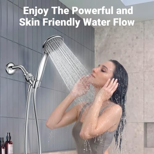 Handheld Shower Head with High Pressure & Adjustable 59-Inch Hose