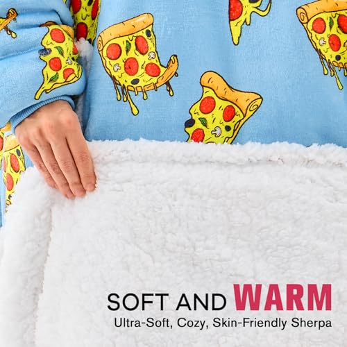 Oversized Wearable Blanket Hoodie for Women and Mom Glacial Blue Pizza