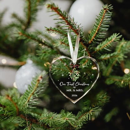 01 Married First Christmas Ornament 2026 - Wedding Gift, Mr and Mrs Decor