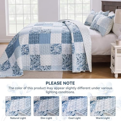 Alaskan King Quilt Set 132x120 Blue Patchwork Reversible Bedspread