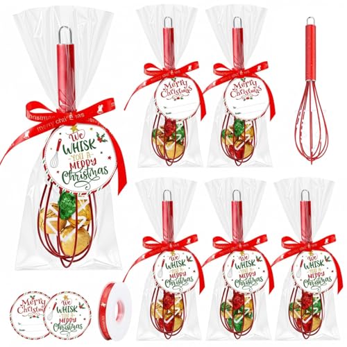 Christmas Gift Set of Silicone Wire Whisks with Cards Ribbons & Bags - 6 Sets