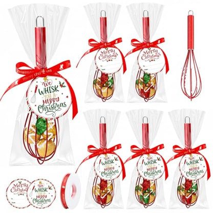 Christmas Gift Set of Silicone Wire Whisks with Cards Ribbons & Bags - 6 Sets