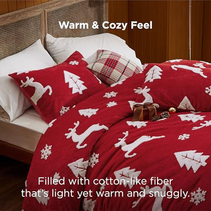 Bedsure King Christmas Bedding Set with Red Fluffy Comforter & Pillows - Holiday Decor