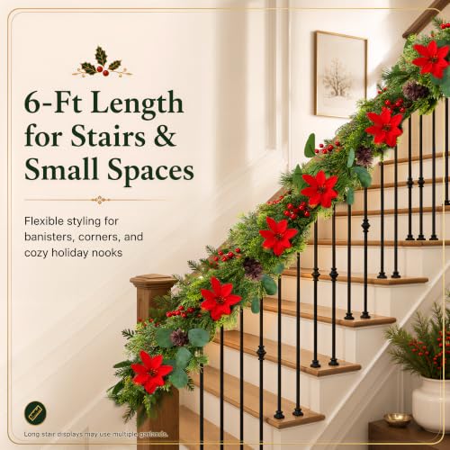 9 FT Christmas Garland with Lights - Artificial Pine Needle with Red Berries - Variation 1